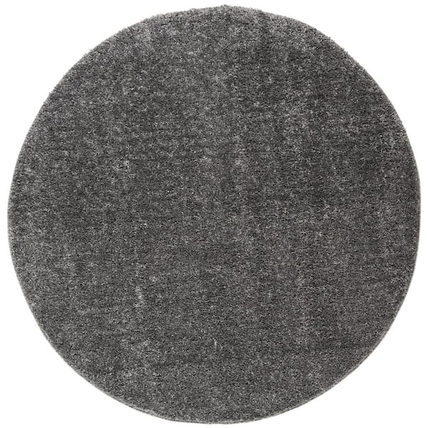 SAFAVIEH August Shag Gray Doormat 3 ft. x 3 ft. Round Solid Area Rug