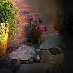 Sandstone White Faux Rock LED Outdoor Solar Path Light (3-Pack)