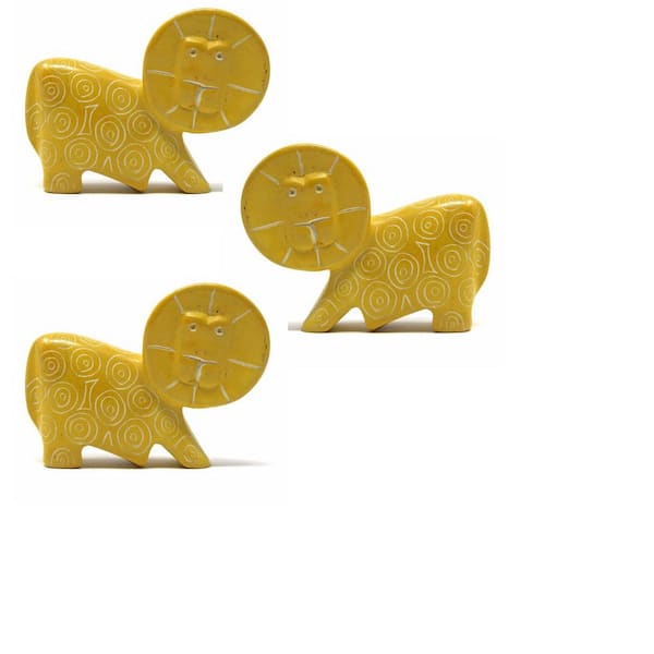Global Crafts Small Soapstone Lion Figurine - Set of 3, Yellow