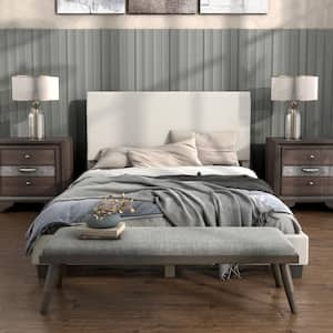 Lumi White Simple Standard Boucle Fabric Upholstered Wood Frame Queen Platform Bed
