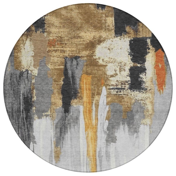 Chantille Machine Washable Indoor/Outdoor Abstract ACN1979 Black 8 ft. x 8 ft. Round Rug