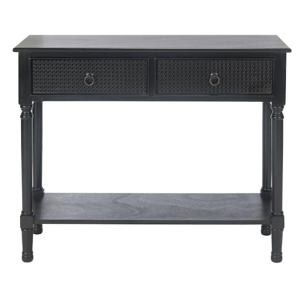 SAFAVIEH Haines 13 in. Black Rectangle Wood Console Table with Drawer