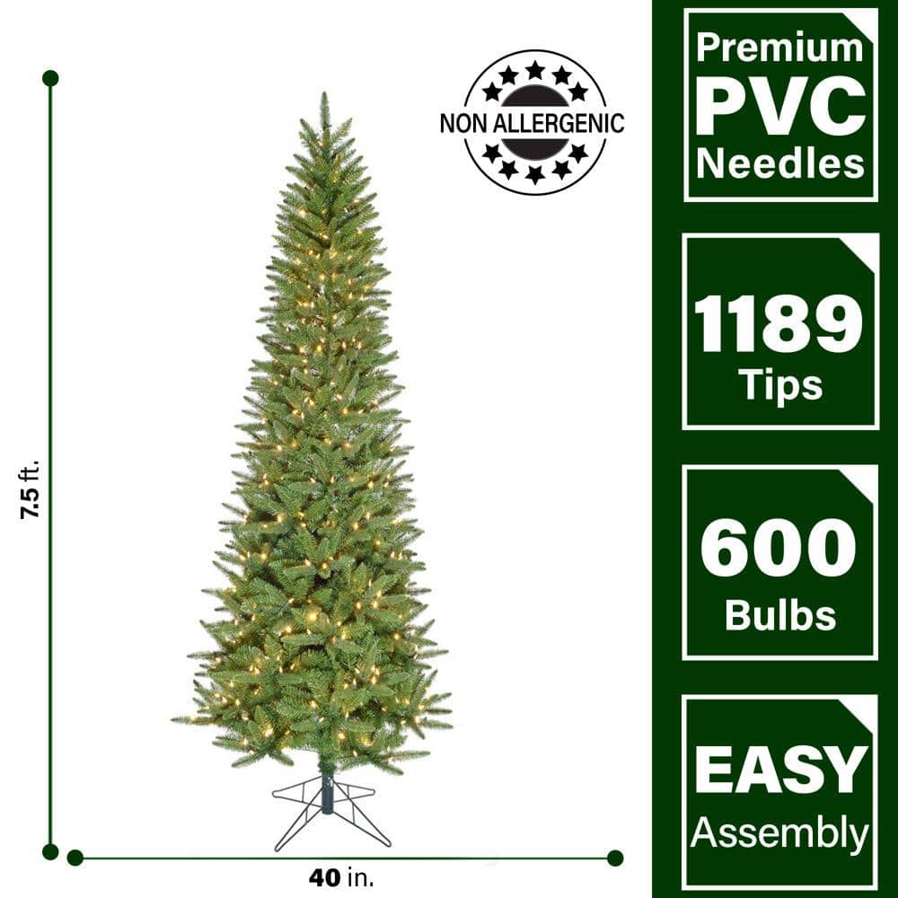 7.5-Ft Slim Pine Artificial Christmas Tree with Warm White LED Lights