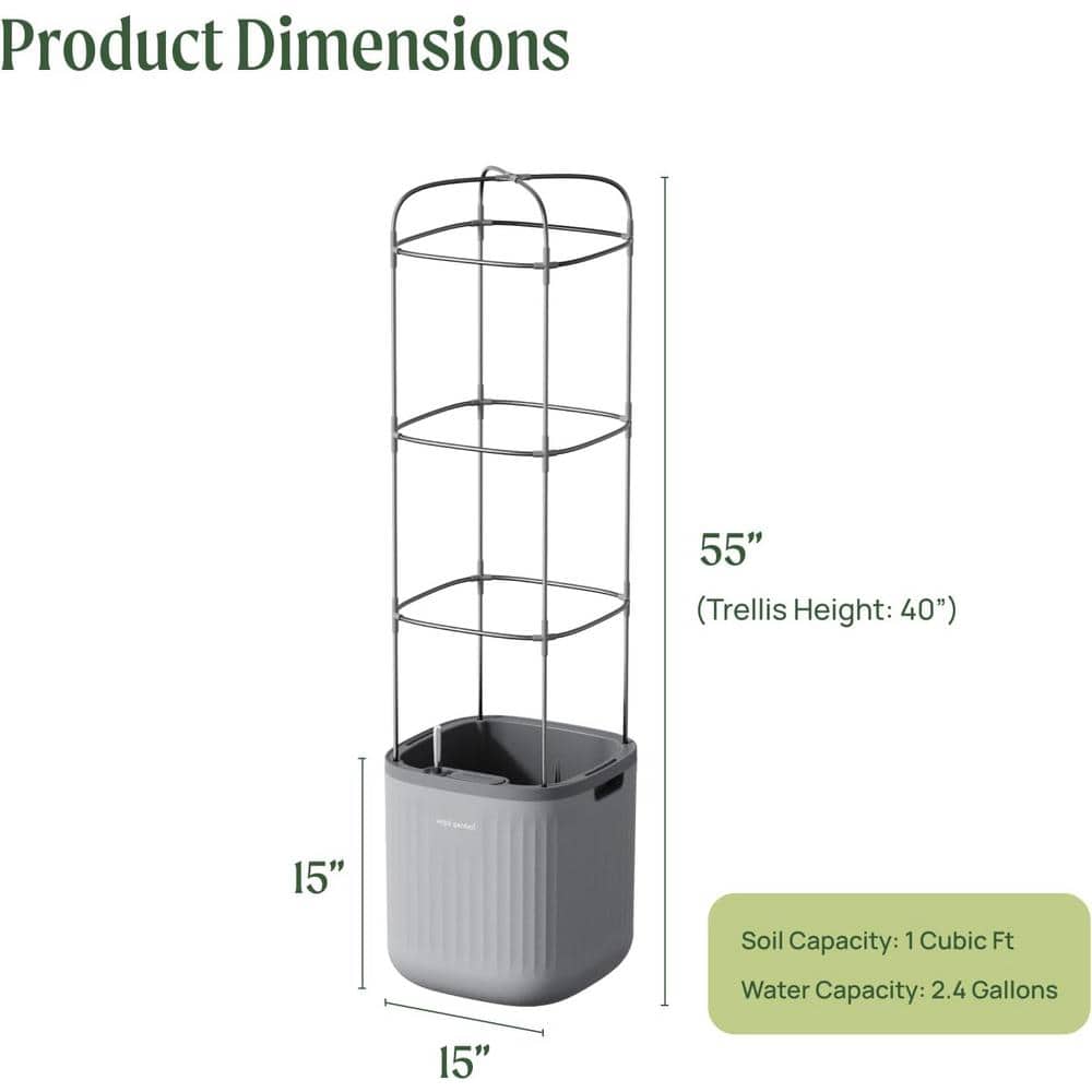 Fog Gray Self-Watering Indoor Outdoor Planter with Trellis