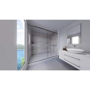 Driftwood-Rainier 60 in. x 32 in. x 99 in. Floor/Ceiling Base/Wall/Door Alcove Shower Stall/Kit Brushed Nickel Right