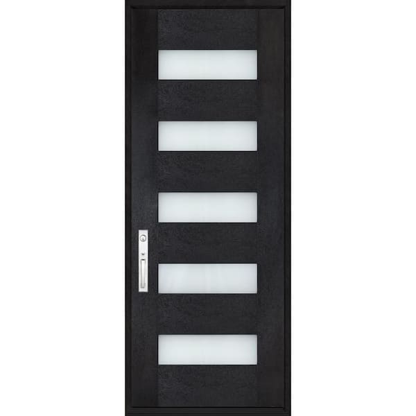 Regency 36 in. x 96 in. 5L Modern Clear Glass RHIS Onyx Stain Fiberglass Prehung Front Door w/8011 NKL Lockset