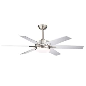 52 in. Integrated LED Indoor Brushed Nickel 6-Blade Reversible Ceiling Fan w/Light Kit, Remote Control