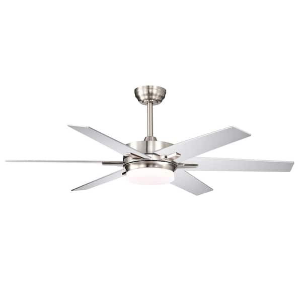 Edvivi 52 in. Integrated LED Indoor Brushed Nickel 6-Blade Reversible Ceiling Fan w/Light Kit, Remote Control