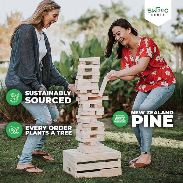 Hey! Play! Giant Wood Block Stacking Game Jumbo Pine Wood Blocks Outdoor Backyard Entertainment for The Family and Kids (54-Piece)