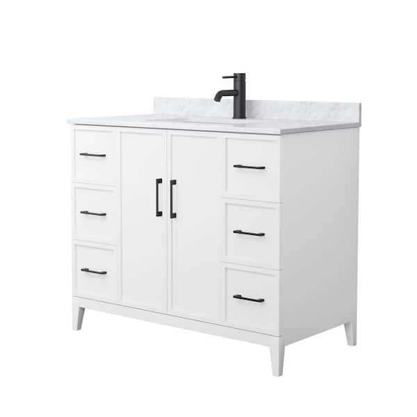 Wyndham Collection Elan 42 in. W x 22 in. D x 35 in. H Single Bath Vanity in White with White Carrara Marble Top