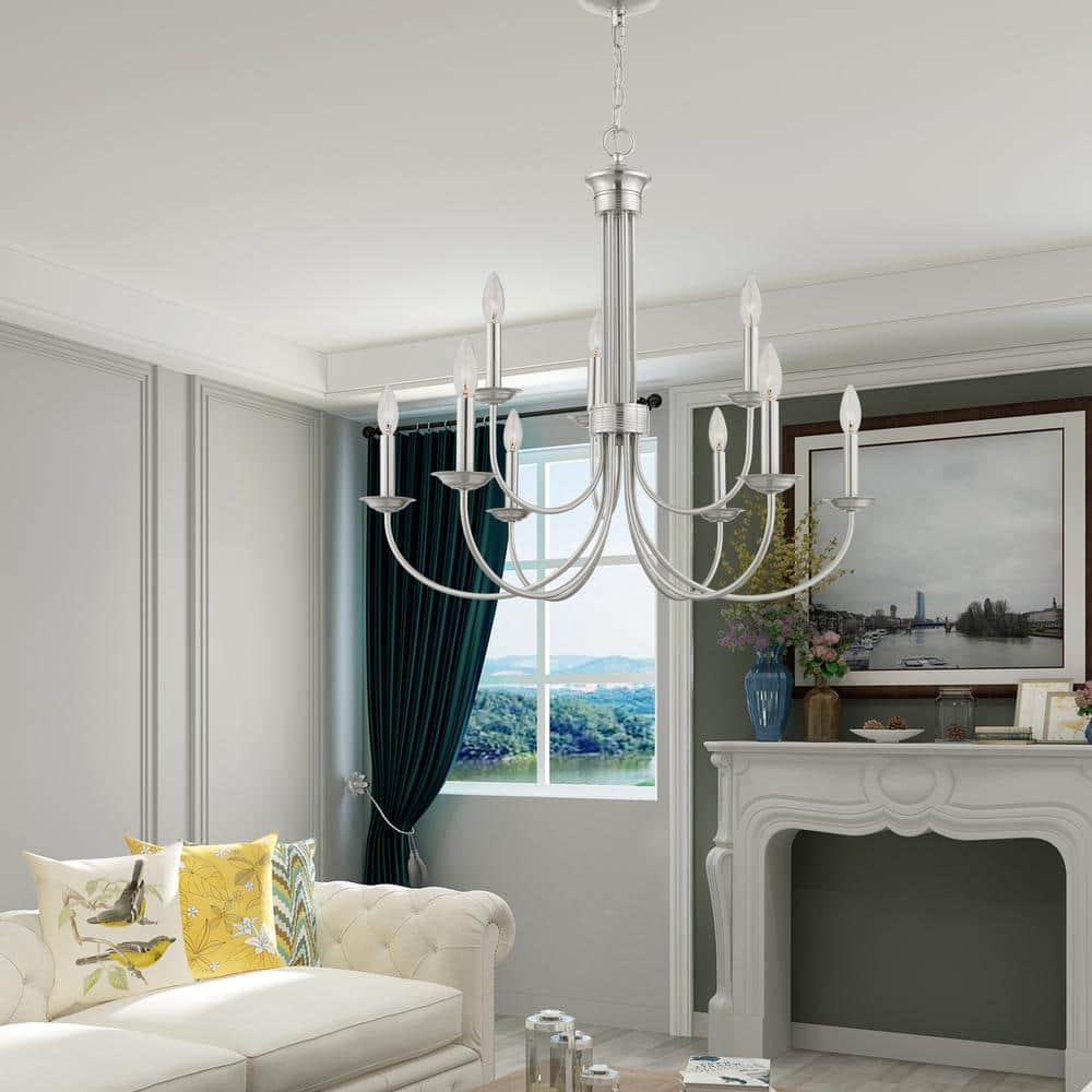 Elegant Brushed Nickel & Crystal 9-Light Traditional Chandelier