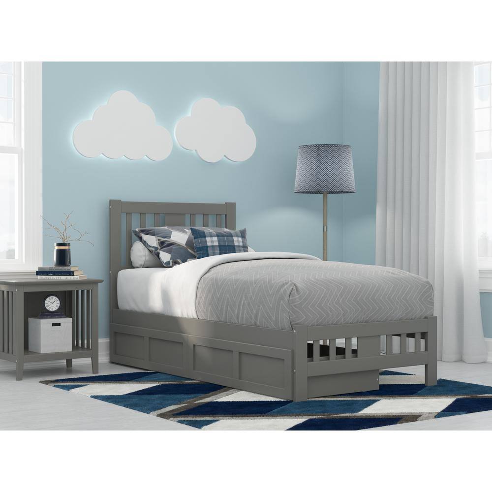 Tahoe Classic Grey Twin Bed with Storage Drawers and Mission Headboard