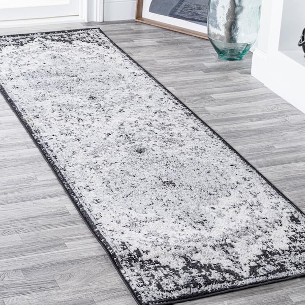 JONATHAN Y Anaise Ornate Gray/Black/Cream 2 ft. x 8 ft. Boho Medallion Area Rug
