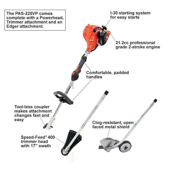 ECHO PAS-225VP 21.2 cc Gas 2-Stroke Attachment Capable Straight Shaft String Trimmer with Speed-Feed Head and Curved Shaft Edger Kit - 3
