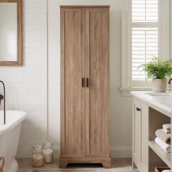 23 in. W x 17 in. D x 71 in. H Brown Freestanding Linen Cabinet