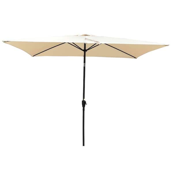 Unbranded 6 ft. x 9 ft. Steel Rectangular Market Outdoor Patio Umbrella with Push Button Tilt and Crank in Tan
