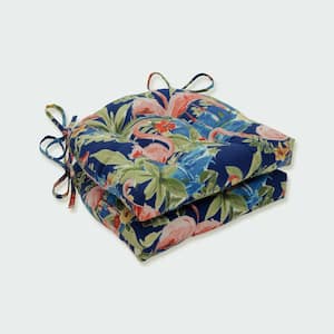 Floral 16 in. x 15.5 in. Outdoor Dining Chair Cushion in Blue/Green/Red (Set of 2)