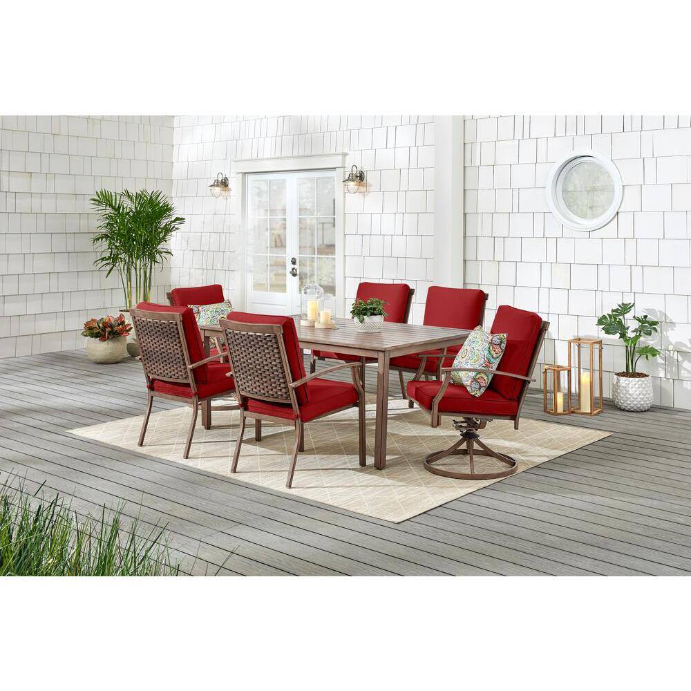Hampton Bay Geneva 7Piece Brown Wicker Outdoor Patio Dining Set with CushionGuard Chili Red