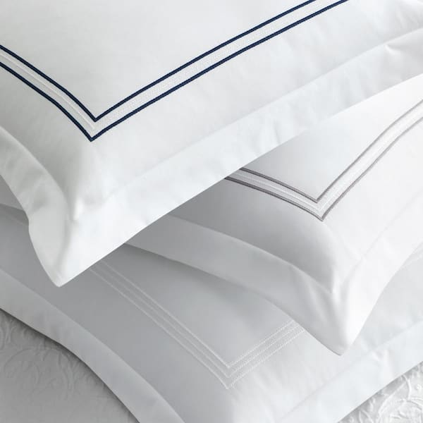 Dorset Stripe Legends Hotel Gray Embroidered 600-Thread Count Egyptian Cotton Sateen Euro Sham