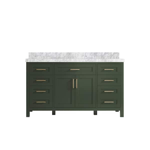Willow Collections Cambridge 60 in. W x 22 in. D x 36 in. H Single Sink Bath Vanity in Pewter Green with 2 in Carrara Marble Top