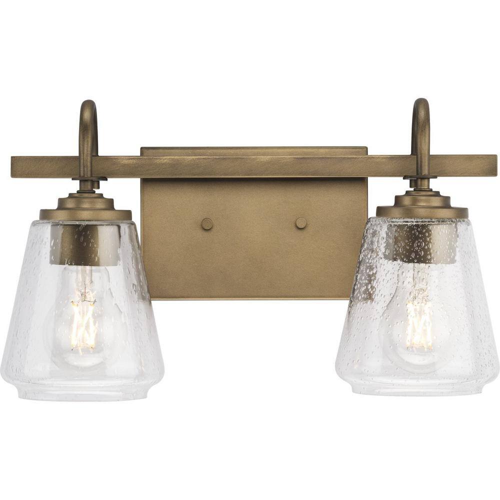 Aged Bronze 2-Light Vanity with Seeded Glass Shades