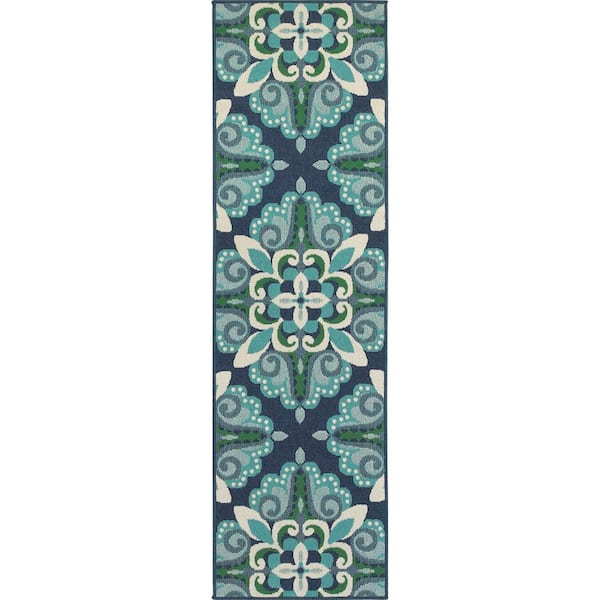 Bayview Blue Aqua 2 ft. x 8 ft. Indoor/Outdoor Patio Runner Rug