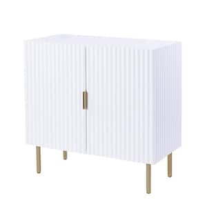 Vera White Fluted Wood Texture 31 in. Sideboard Buffet Storage Cabinet with Doors and Metal Legs White/Brass (Set of 2)