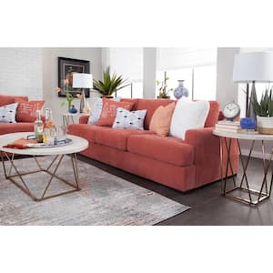 Classic Paprika 90 in. Square Arm Chenille Rectangle Sofa in. Paprika Red with Five Throw Pillows