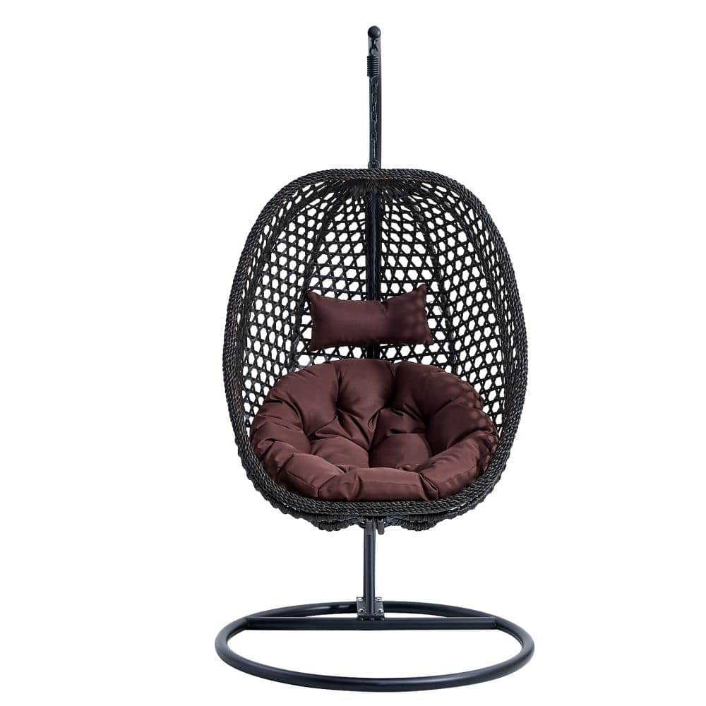 Metal Outdoor Patio Porch Swing Chair with Reddish-brown Cushions and Pillow with Stand Lounge Basket Chair price history on PriceWatchPro