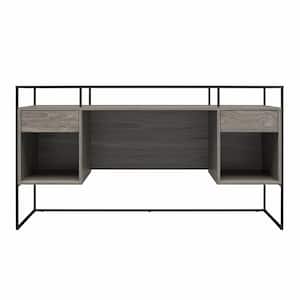 Creedmore Modern Desk with Fluted Glass Top, 2-Drawers and Storage, Gray 55.7 in W