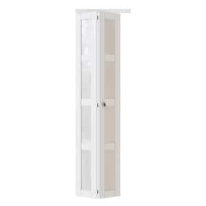 24 in. x 80 in. 4-Lite Frosted Glass Solid Core White Finished Glass Closet Bi-fold Door with Hardware