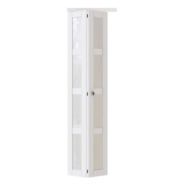 ARK DESIGN 24 in. x 80 in. 4-Lite Frosted Glass Solid Core White Finished Glass Closet Bi-fold Door with Hardware