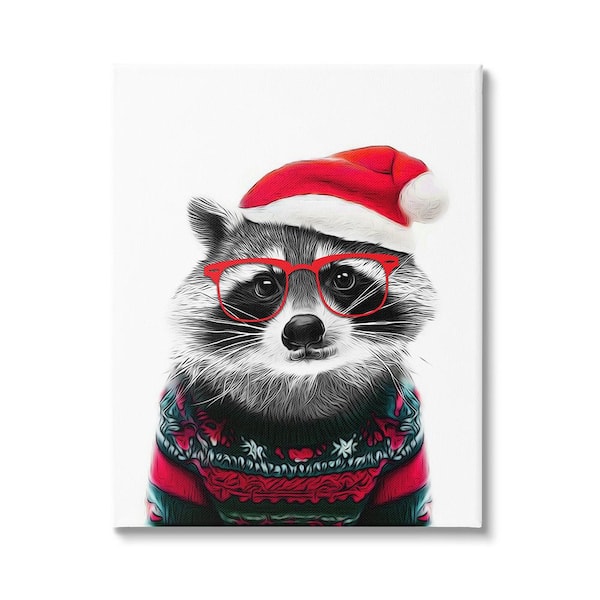 Stupell Industries Raccoon in Holiday Sweater byAnnalisa Latella 1 Piece Unframed Graphic Print Animal Poster Art Print 20 in. x 16 in.