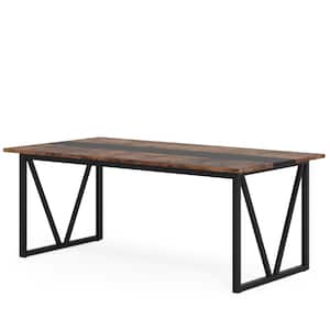Roesler Industrial Rustic Brown Wood 71 in. Pedestal Dining Table Seats 6 People, Large Dining Room Table for Kitchen