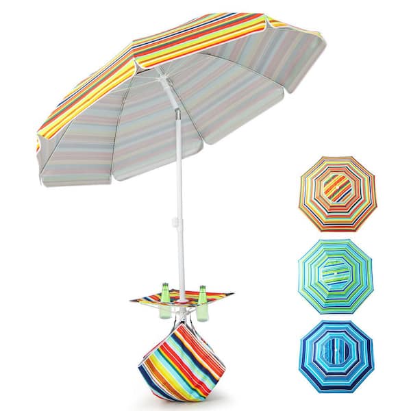 HONEY JOY 6.5 ft. Tilt Beach Umbrella w/Table Windproof Ventilated Sunshade Shelter Mechanism Sand Anchor Sandbag