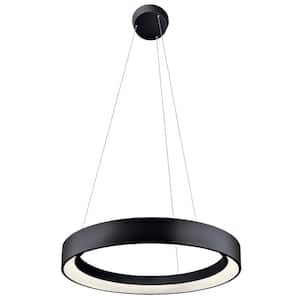Elan Fornello Integrated LED Textured Black Contemporary Shaded Dining Room Pendant Hanging Light