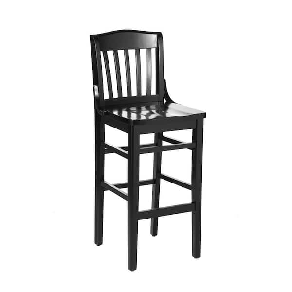 Hercules 29.5 in School House Back Black Wood Restaurant Bar Stool with Wood Seat