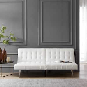 68.5 in W White Tufted Split Back Futon Sofa Bed, Faux Leather Couch Bed, 3-Seat Futon Convertible Sofa Bed