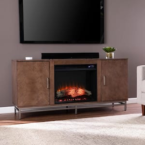 Oliver 60 in. Media Storage Electric Fireplace in Brown