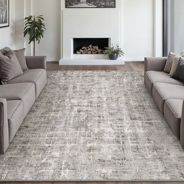 Clouds 9 ft. x 12 ft. Gray Washable Modern Abstract Area Rug