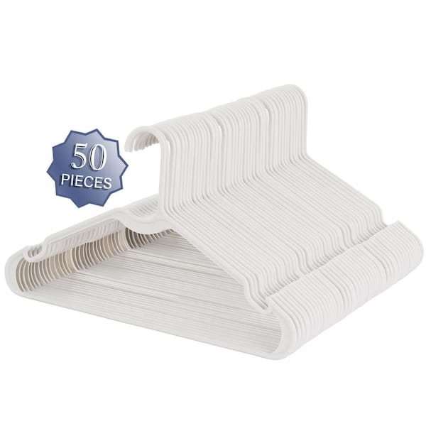 Elama Plastic Hanger Set with Notched Shoulders in White 50 Piece  985117645M - The Home Depot
