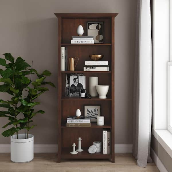 Amherst 70 in. Tall Russet Brown Solid Wood 5-Shelf Transitional Bookcase with Adjustable Shelves and Tapered Legs