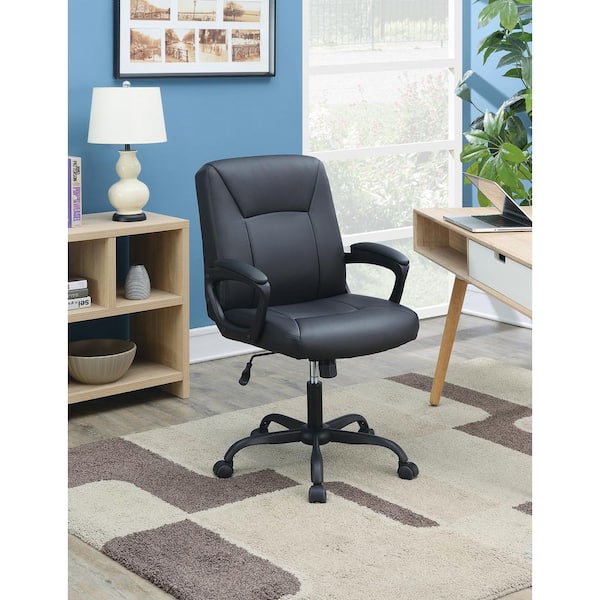 Black Artificial Leather Low Back Adjustable Height Office Chair with Padded Armrests