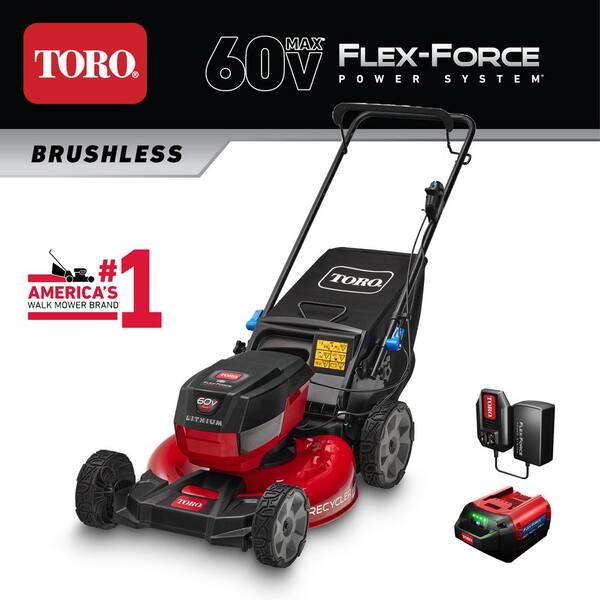 Toro 21323 21in. Recycler SmartStow 60-Volt Lithium-Ion Brushless Cordless Battery Walk Behind Push Mower - 4.0 Ah Battery, Charger - 1