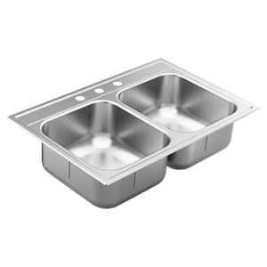 1800 Series Stainless Steel 33 in. 3-Hole Double Bowl Drop-In Kitchen Sink