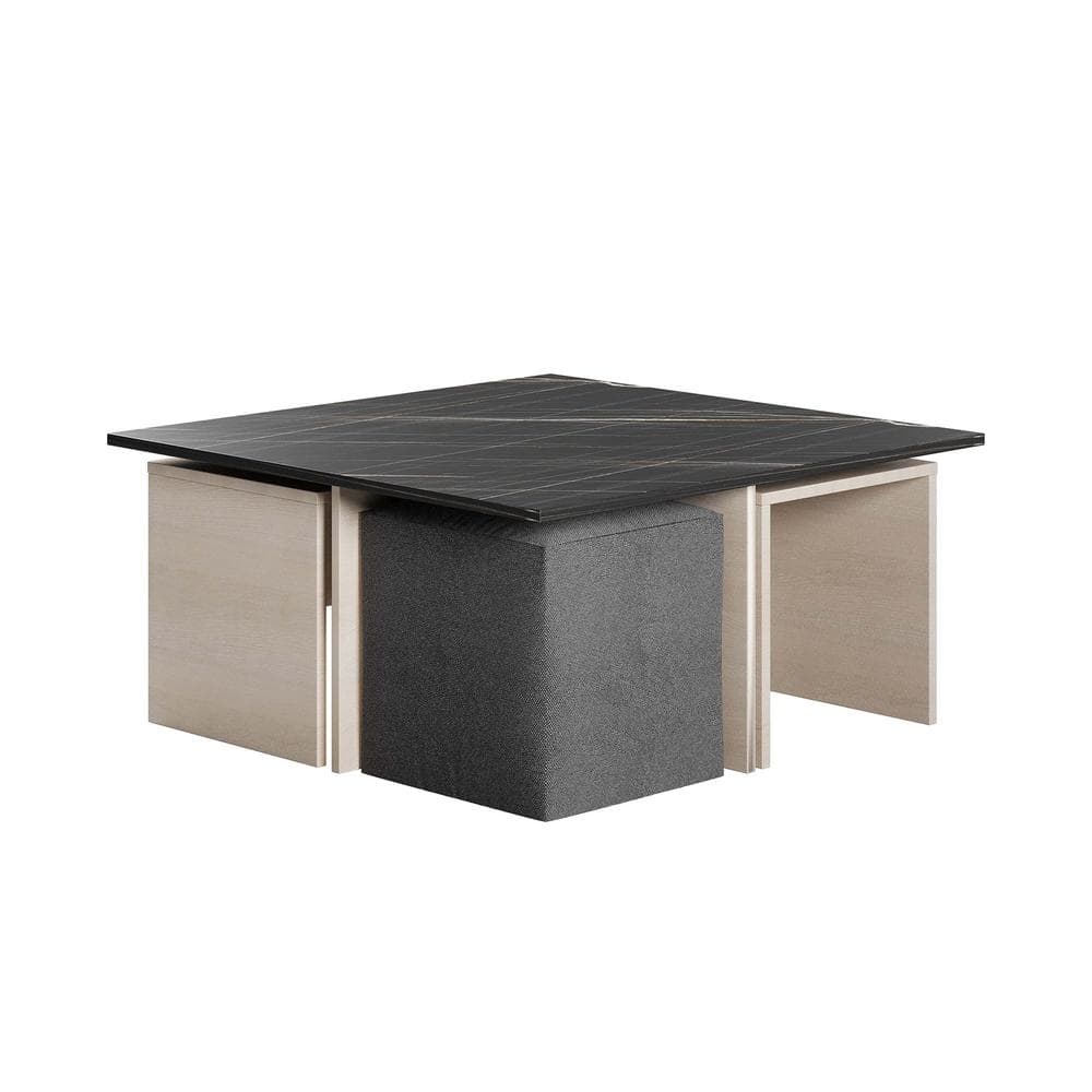 Haley Mid-Century Modern White and Black Marble Nested Coffee Table Set