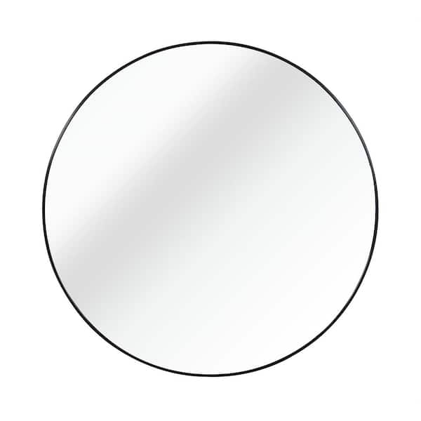 GQB 24 in. W x 24 in. H  in. Round Wall Mounted Brushed Aluminum Framed Bathroom Vanity Mirror in Black