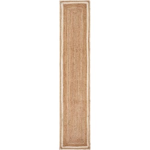 Bordered Tan/Bleached 16 in. x 80 in. Organic Jute Table Runner