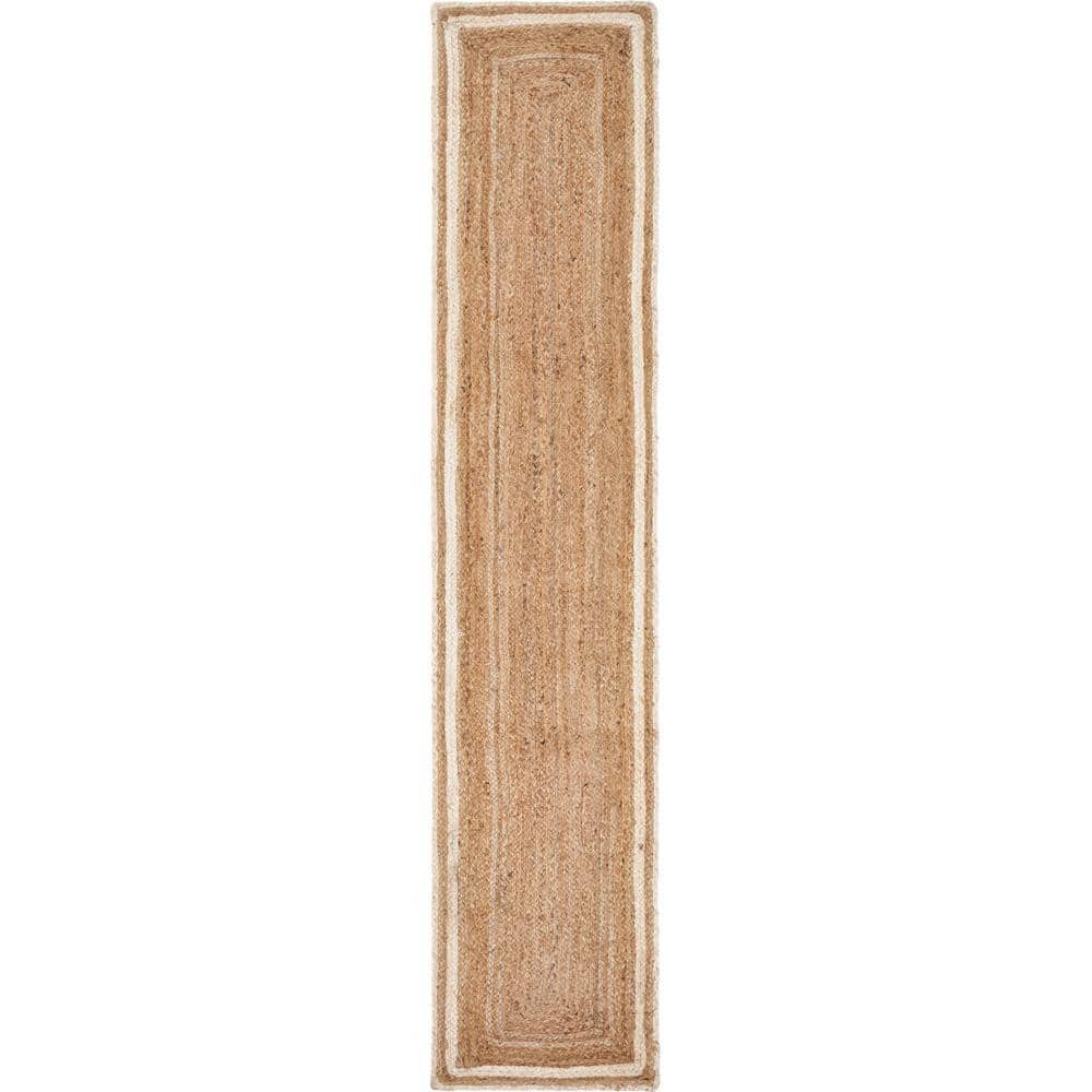 Bordered Tan/Bleached 16 in. x 80 in. Organic Jute Table Runner