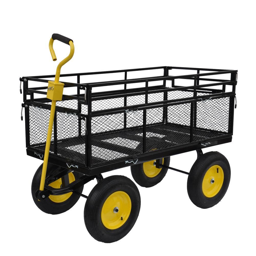 12.8 cu.ft. Outdoor Steel Utility Wagon Garden Cart Metal with 2-in-1 Handl